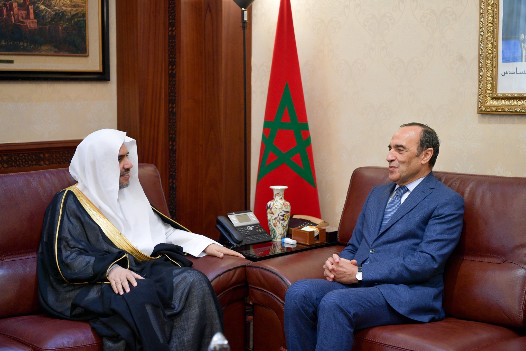 His Excellency the Speaker of the Moroccan Parliament Mr. Habib ElMalki receives and discusses with the Secretary-General of the MWL, Dr. Mohammed Alissa topics of common interest.