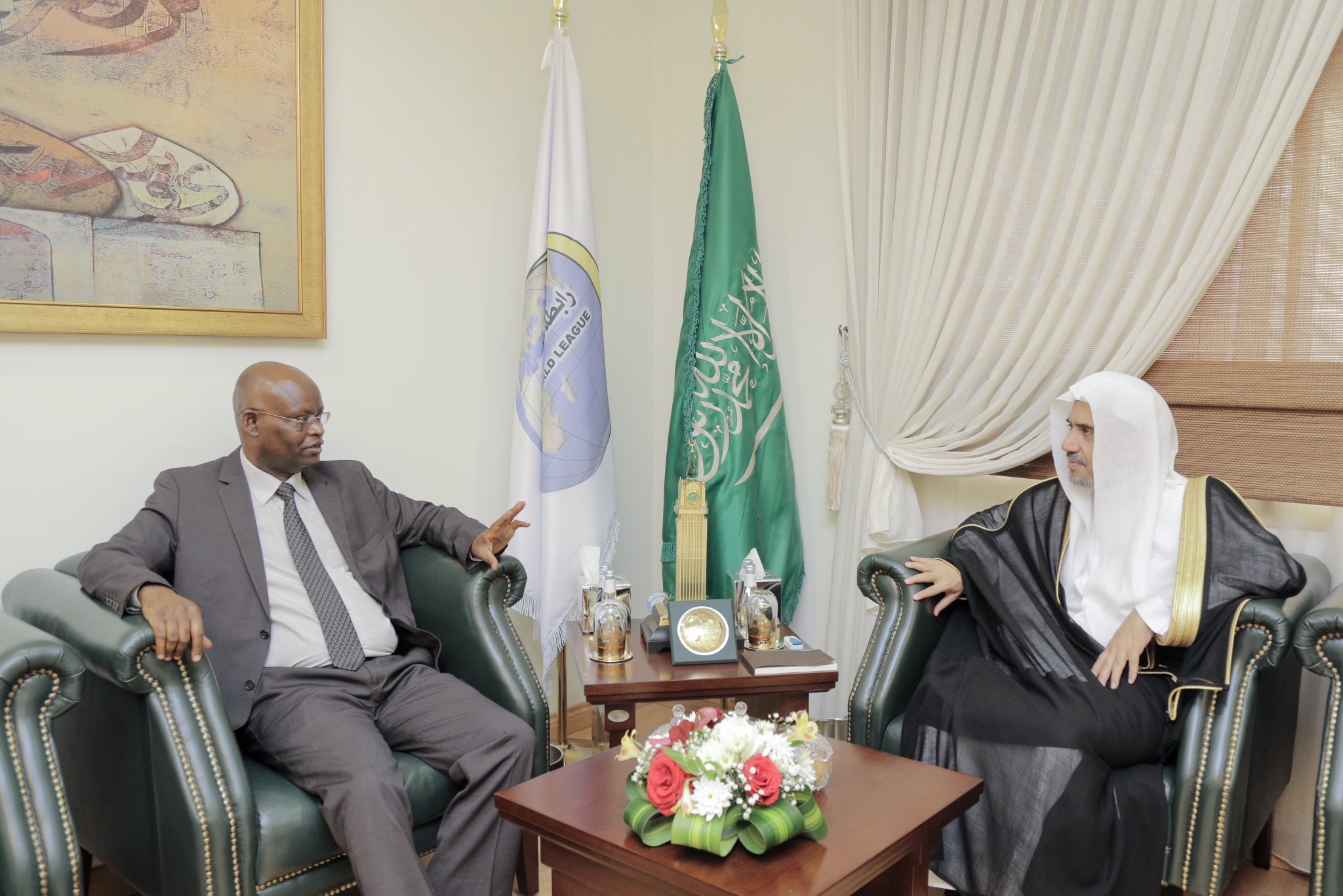 His Excellency the Secretary-General of the Muslim World League Dr. Mohammad Alissa meets at his office, the Ambassador of the Republic of Burundi Mr. Issa Mousa, during the meeting they discussed issues of mutual interest.