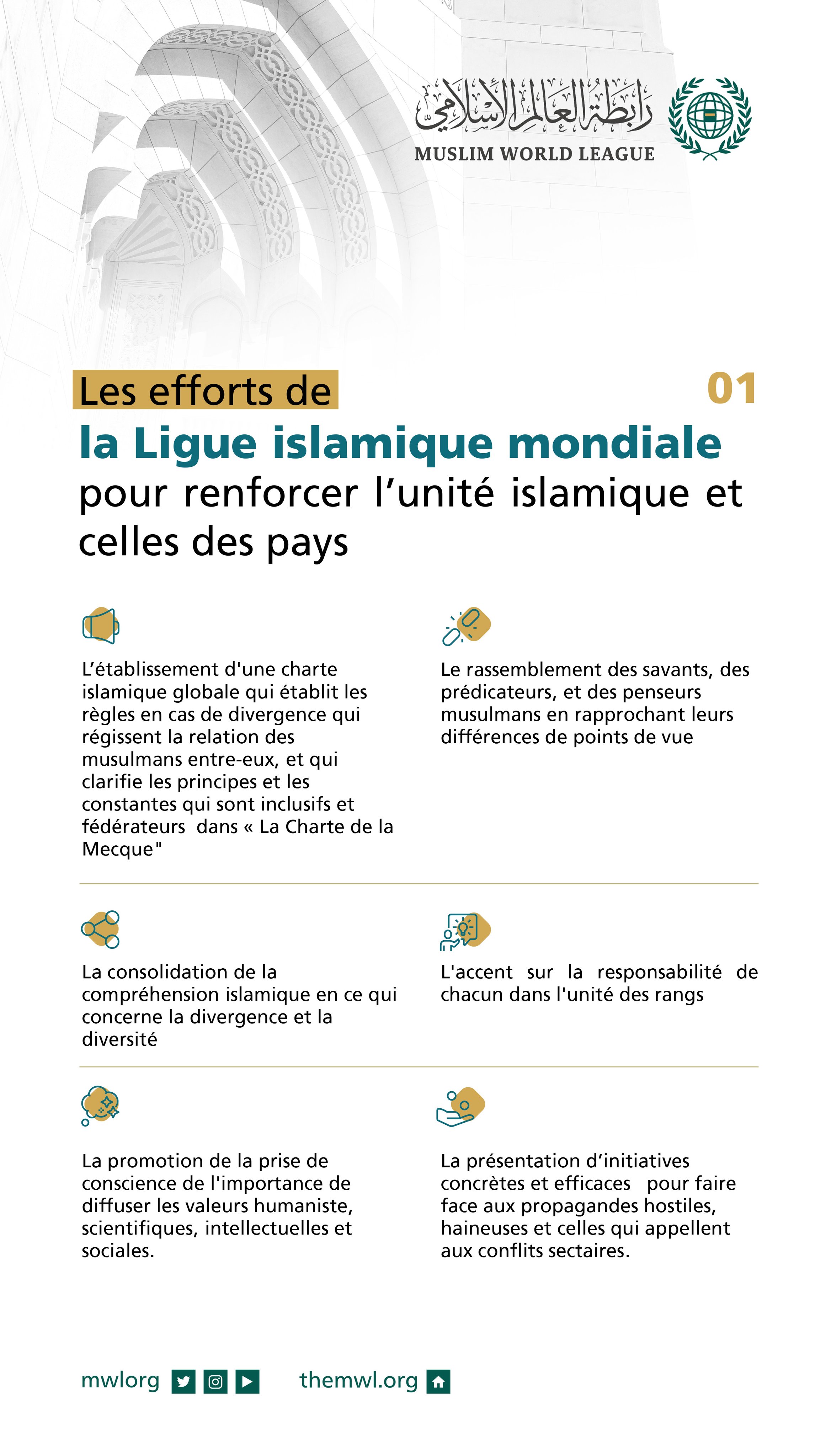 Les efforts de la Ligue Islamique Mondiale pour renforcer l’unité de la communauté musulmane et les bonnes valeurs dans les nations :