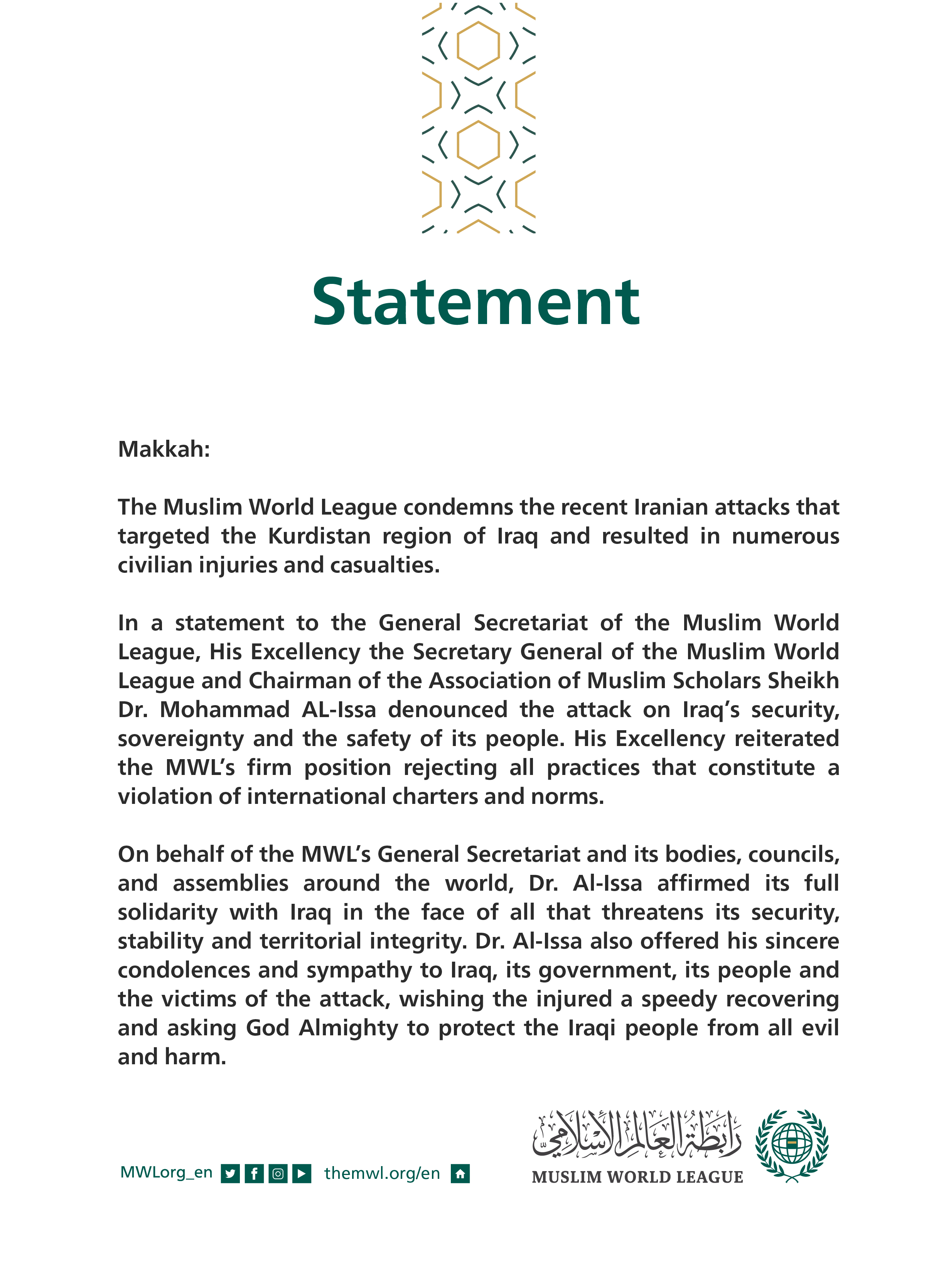 Statement from the Muslim World League