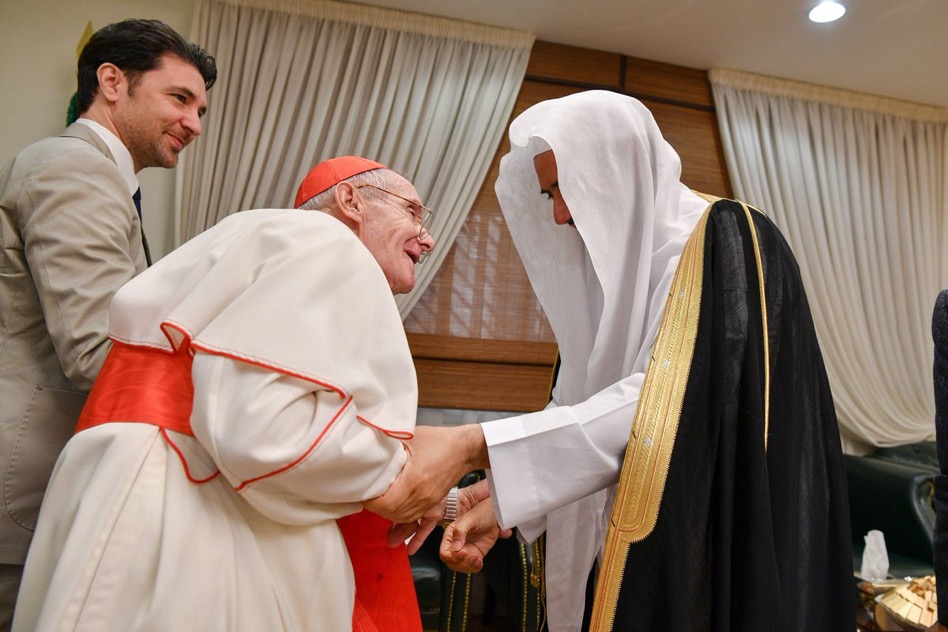 HE MWL SG Sheikh Dr Mohammad Alissa talks in Riyadh to HE Cardinal Jean-Louis Tauran, President of the Pontifical Council for Interreligious Dialogue in Vatican .