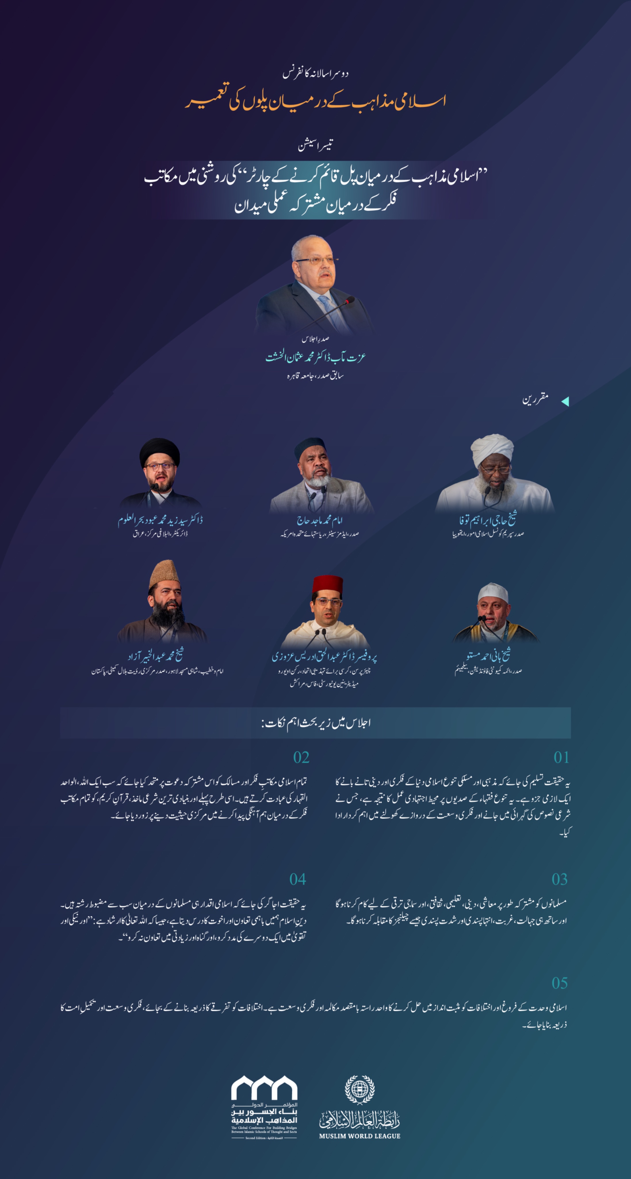 اسلامی مکاتب فکر کے درمیان پل قائم کرنے کے لئے منعقدہ کانفرنس کے دوسرے ایڈیشن کی تیسری نشست ”اسلامی مذاہب کے درمیان پل قائم کرنے کے چارٹر“ کی روشنی میں مکاتب فکر کے درمیان مشترکہ عملی میدان“