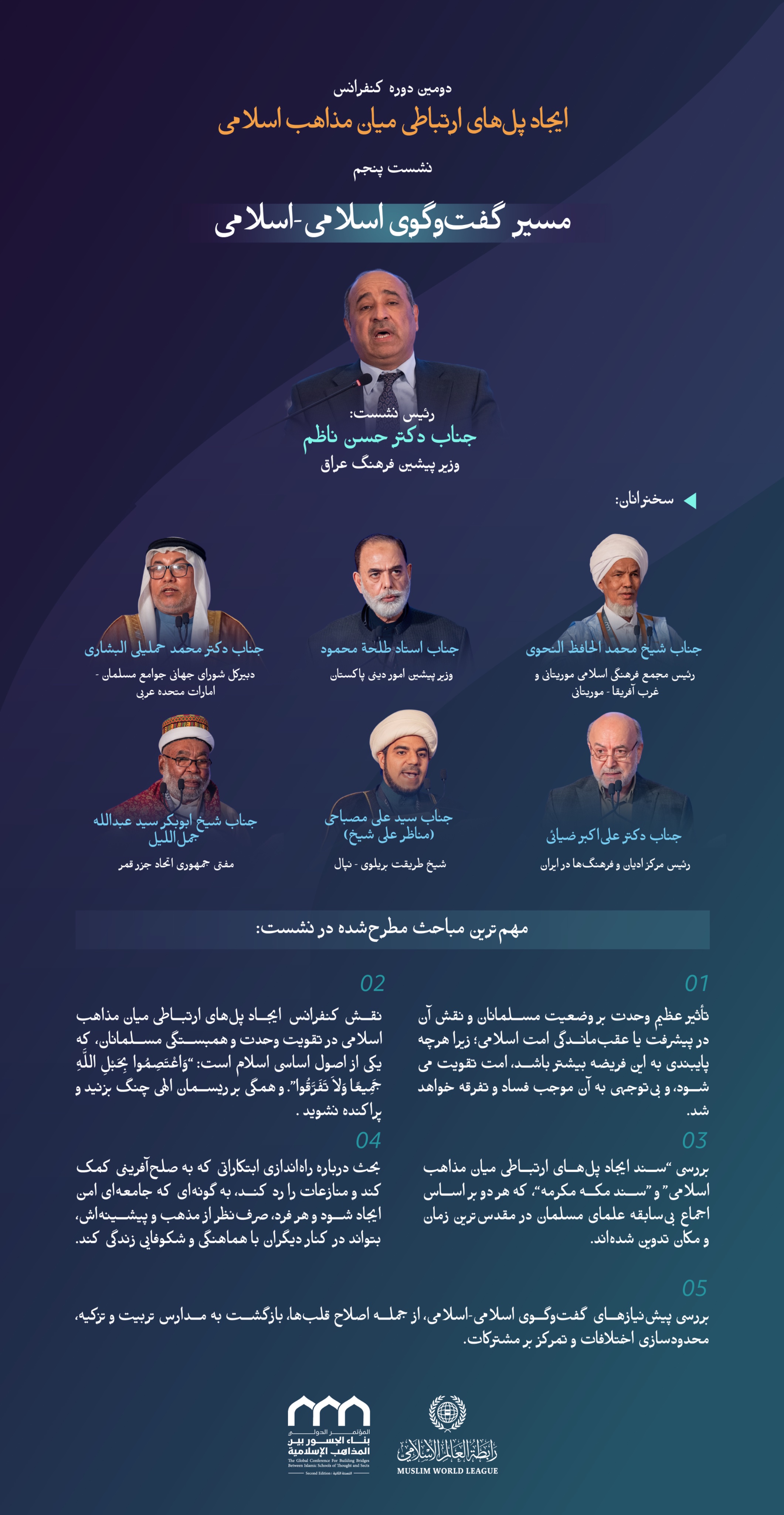 “شرافت زمان و مکان”  با مهم‌ترین مباحث مطرح‌شده در نشست پنجم با عنوان “مسیر گفت‌وگوی اسلامی-اسلامی” در دومین دوره کنفرانس ایجاد پل‌های ارتباطی میان مذاهب اسلامی آشنا شوید: