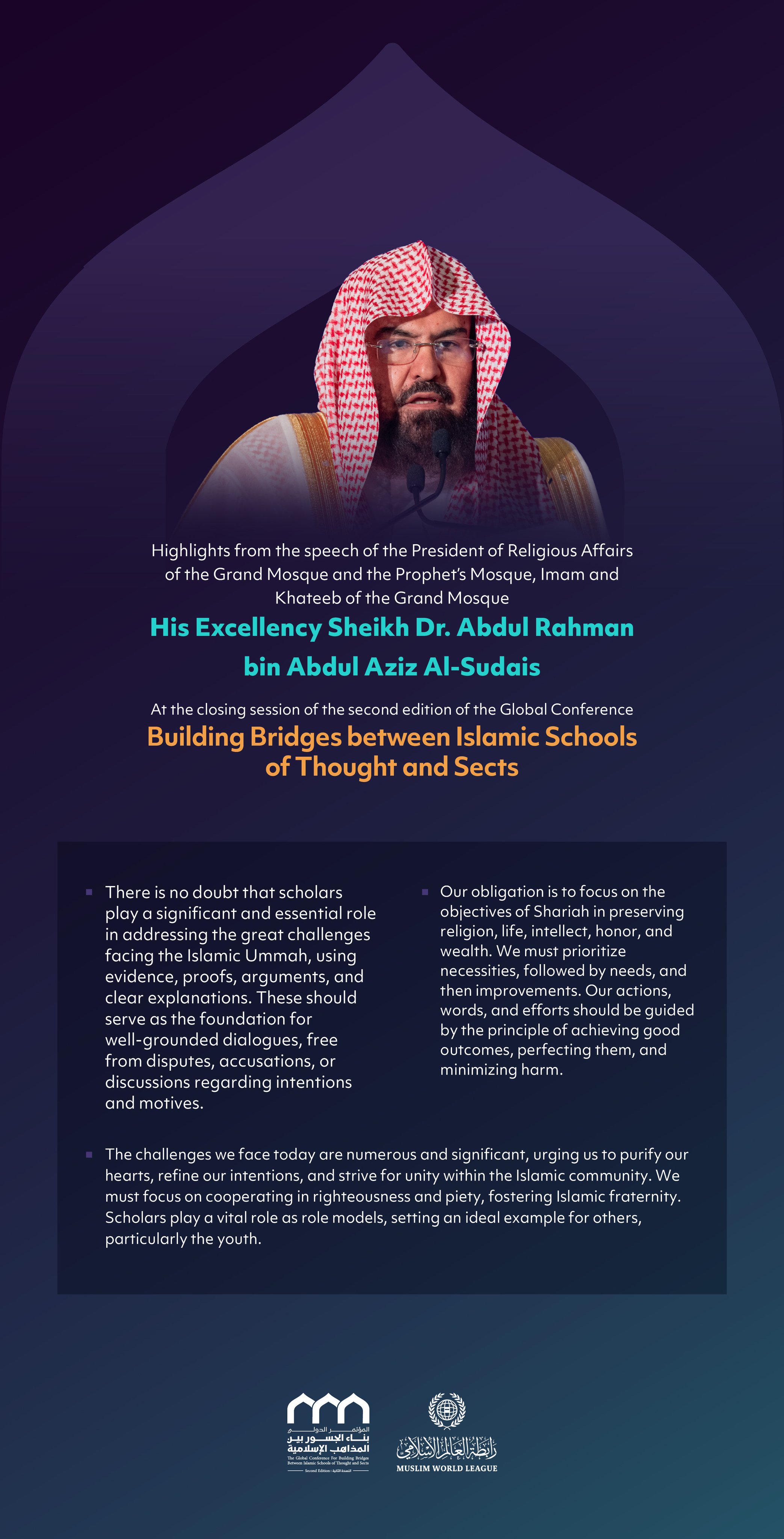 Highlights from the speech of His Excellency Sheikh Dr. Abdul Rahman bin Abdul Aziz Al-Sudais