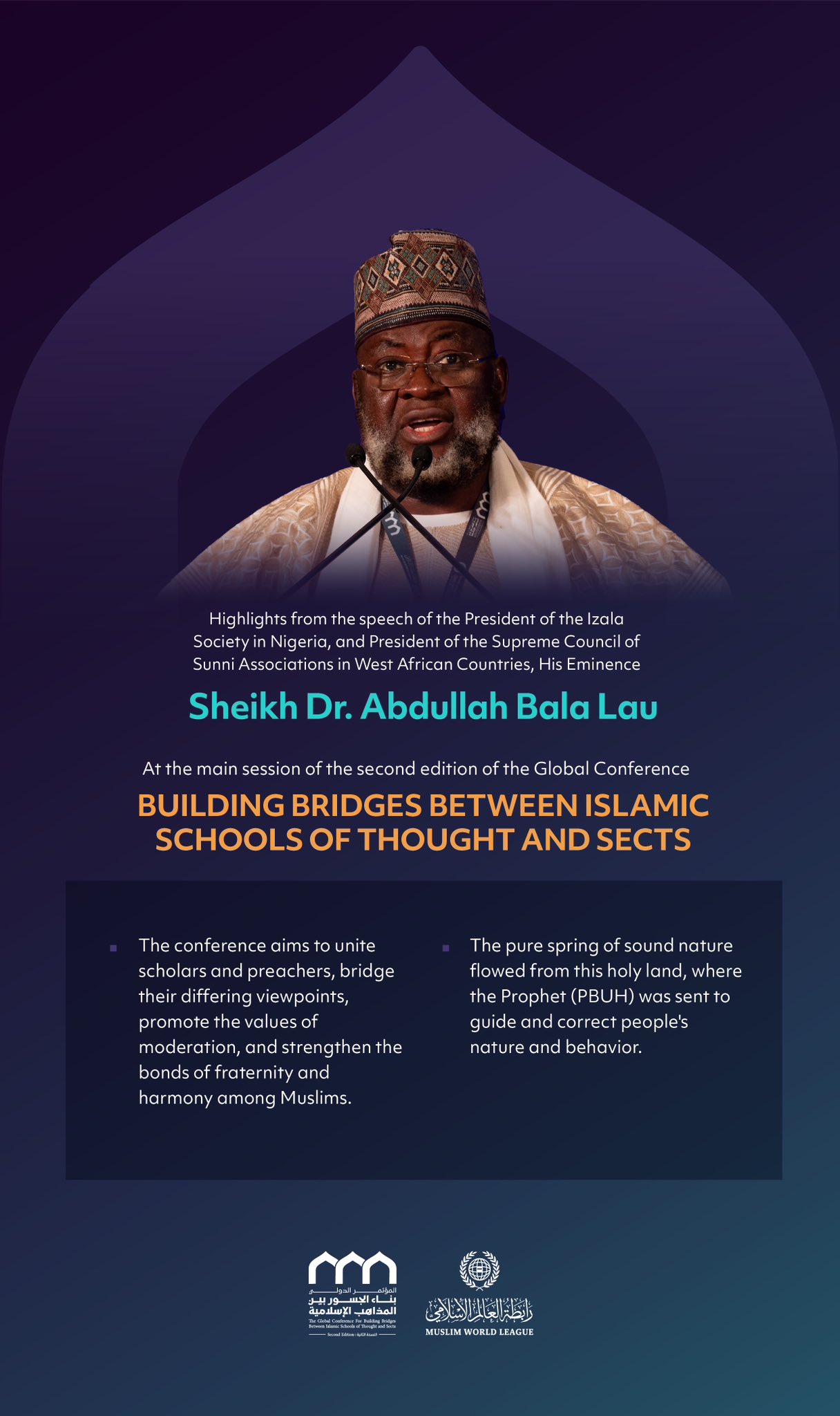 Highlights from the Speech of His Eminence Sheikh Dr. Abdullah Bala Lau, President of the Izala Society in Nigeria, and President of the Supreme Council of Sunni Associations in West African Countries