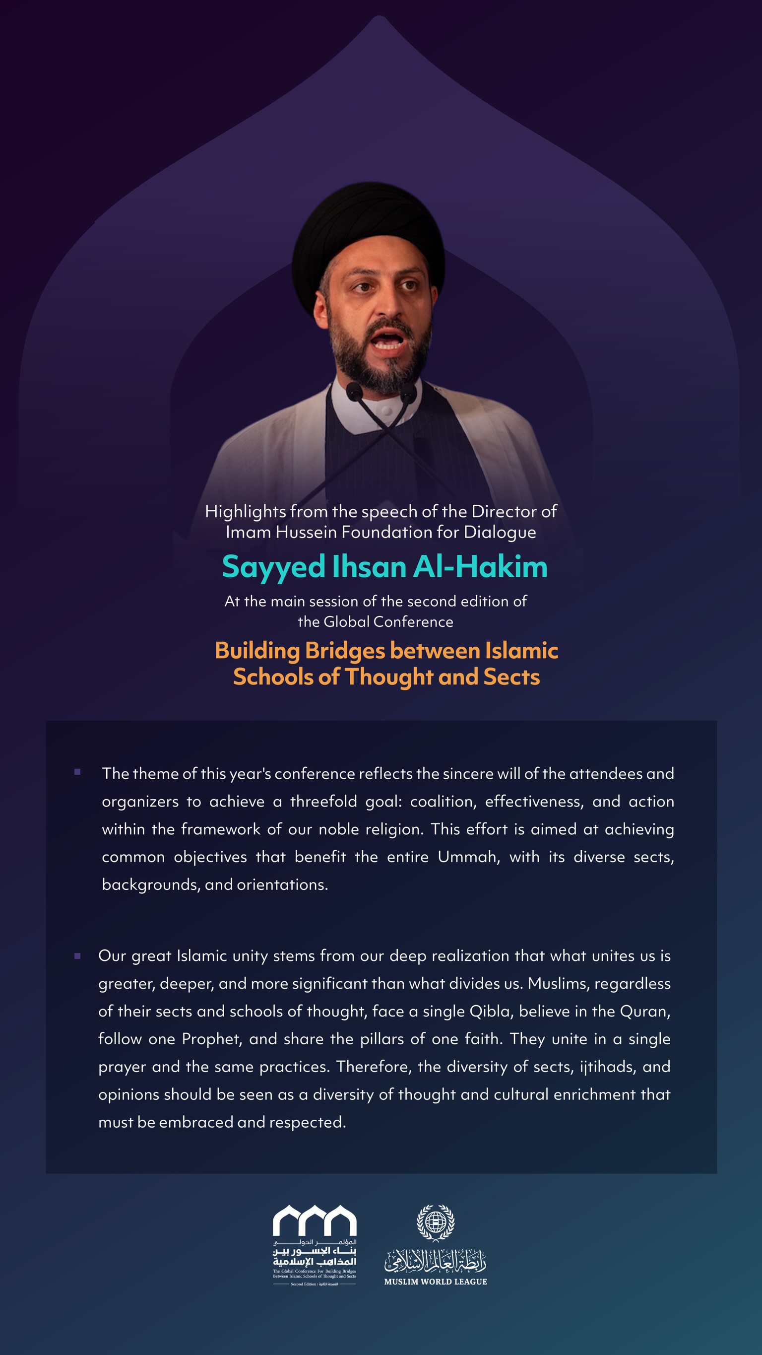 Highlights from the Speech of Sayyed Ihsan Al-Hakim, Director of Imam Hussein Foundation for Dialogue,