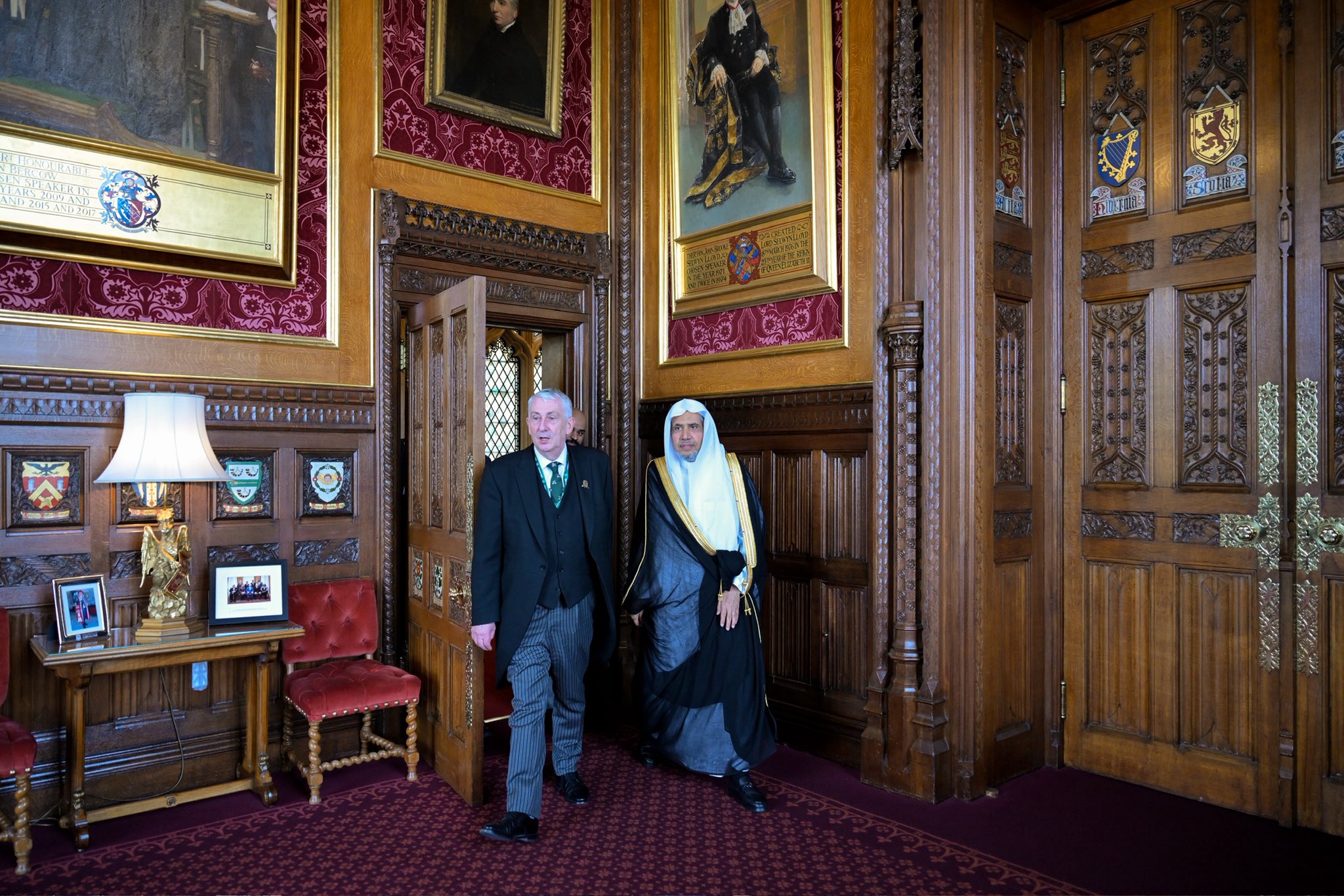 H.E. Sheikh Dr. Mohammed Al-issa, Secretary-General of the Muslim World League (MWL) and Chairman of the Organization of Muslim Scholars, met with H.E. Sir Lindsay Hoyle, Speaker of the British Parliament and Speaker of the House of Commons, at his office in Westminster, in the capital city of London.