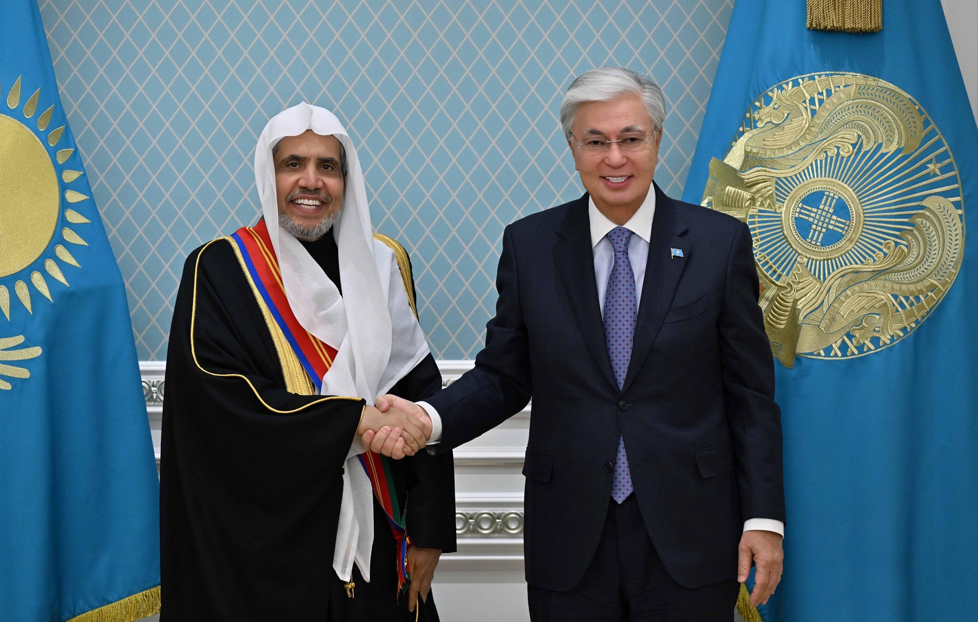 H.E. President Kassym-Jomart Tokayev, President of the Republic of Kazakhstan, received H.E. Sheikh Dr. Mohammed bin Abdulkarim Al-Issa, Secretary-General of the Muslim World League (MWL) and Chairman of the Organization of Muslim Scholars