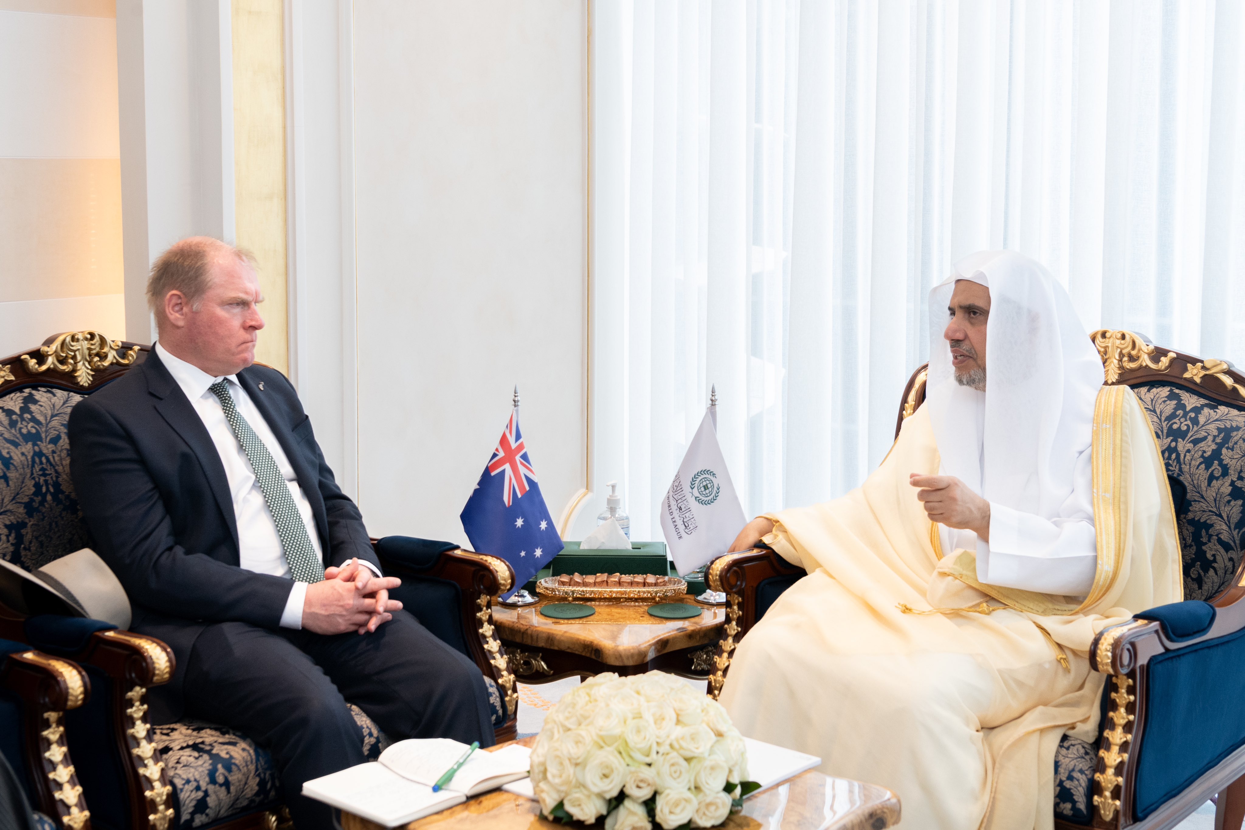 His Excellency Sheikh Dr. Mohammad Al-Issa, Secretary-General of the MWL, met with His Excellency Ambassador Mark Donovan, Australian Ambassador to the Kingdom of Saudi Arabia