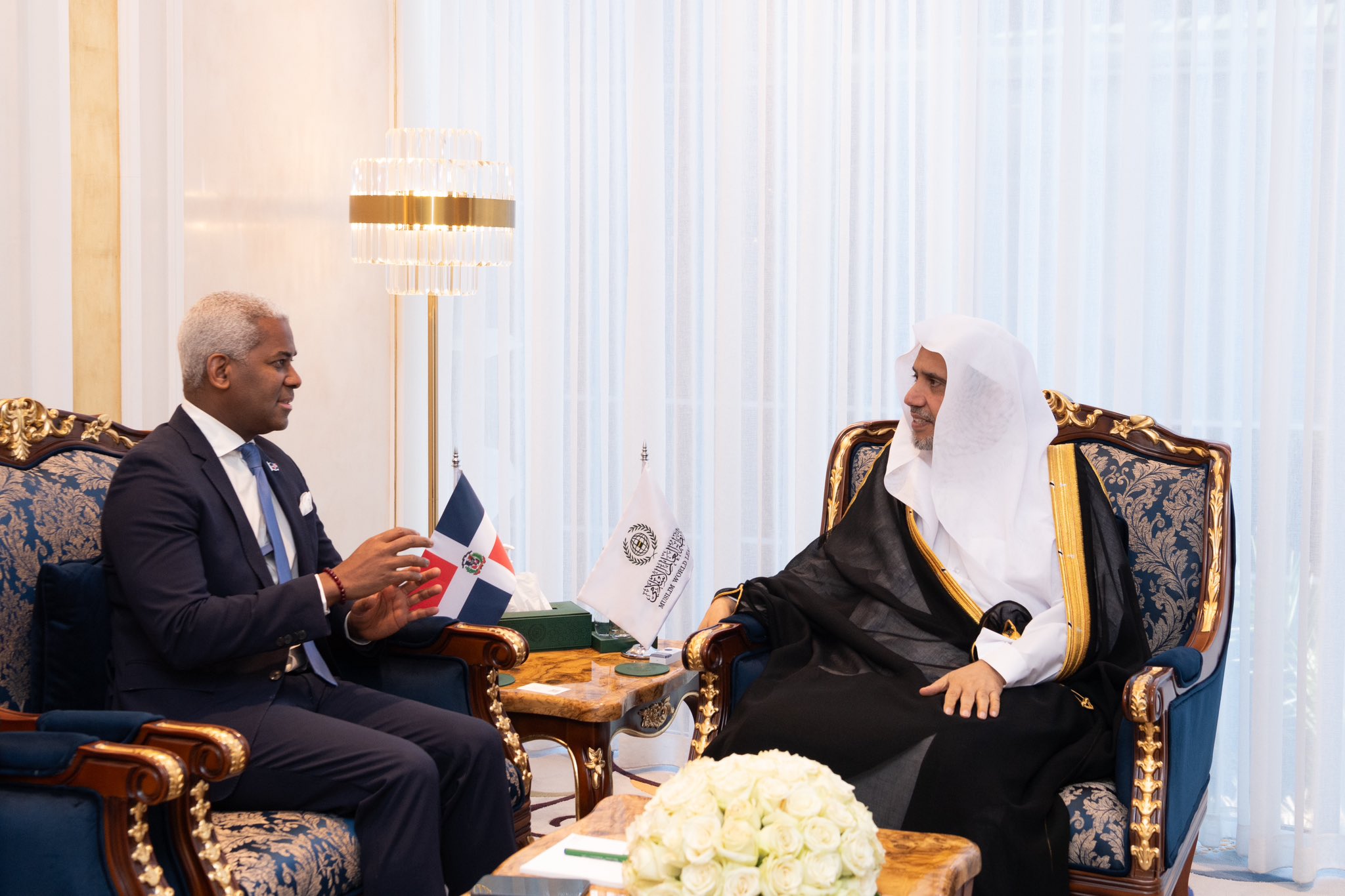 His Excellency Sheikh Dr. Mohammed Al-Issa, Secretary-General of the MWL and the Chairman of the Organization of Muslim Scholars, met with His Excellency Amb. Andy Rodriguez Duran, Ambassador of the Dominican Republic to Saudi Arabia