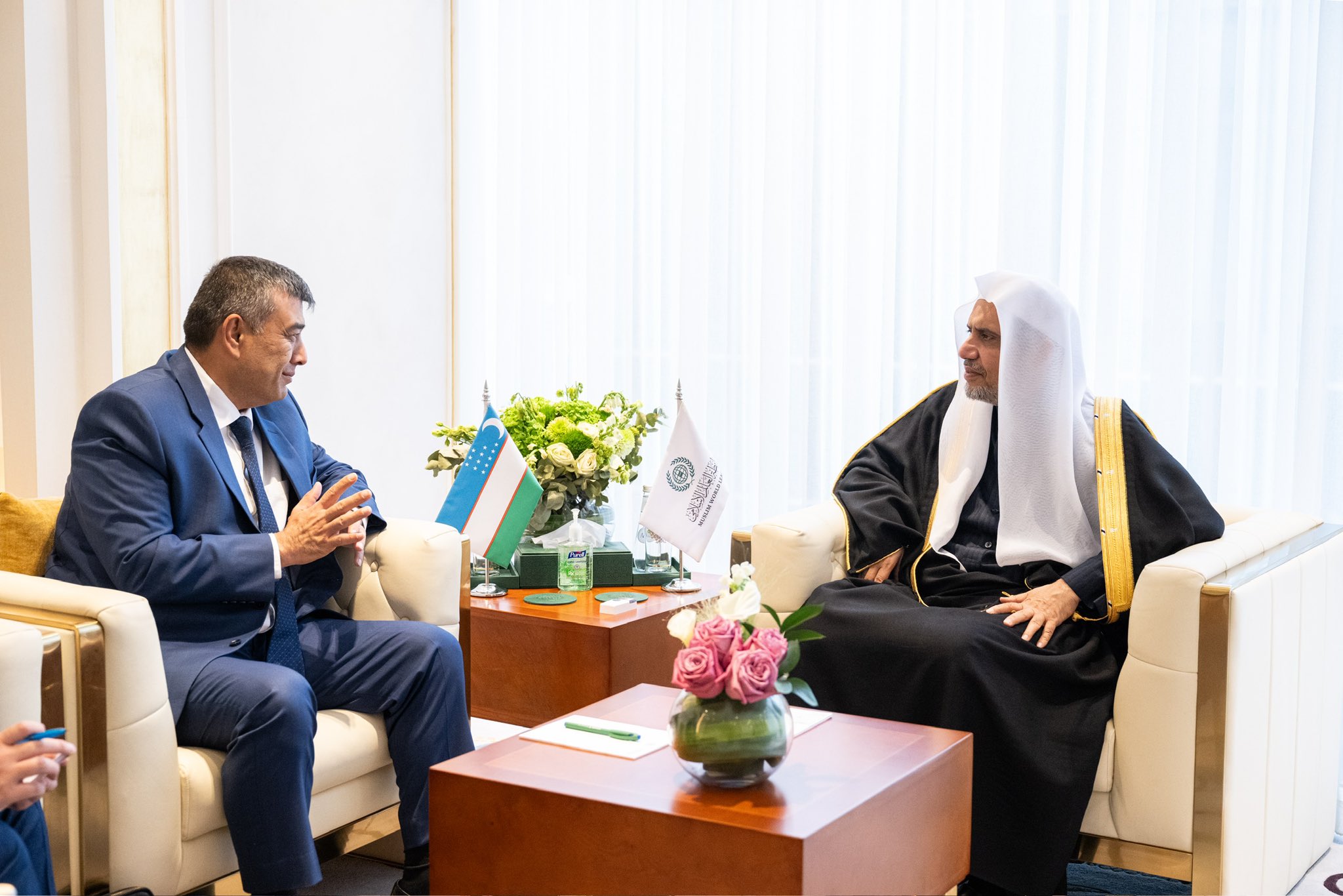 This afternoon at his office in Riyadh, His Excellency Sheikh Dr.   Mohammed Al-issa  met with His Excellency Mr. Nodirjon Turgunov, Ambassador of the Republic of Uzbekistan to the Kingdom of Saudi Arabia