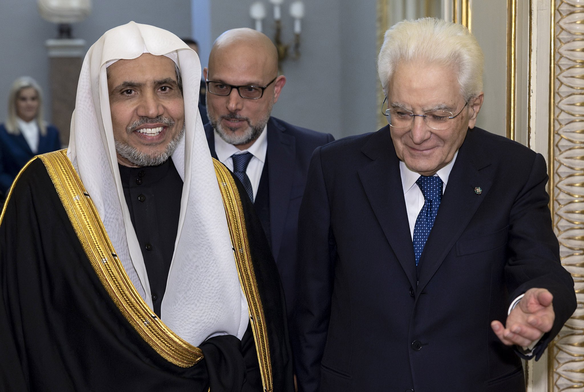 His Excellency Sergio Mattarella, President of the Italian Republic, welcomed His Excellency Sheikh Dr. Mohammed Alissa, Secretary-General of the Muslim World League and Chairman of the Organization of Muslim Scholars, at the Presidential Palace in Rome.