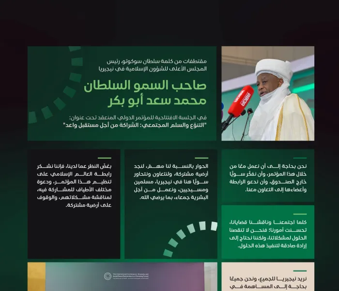 ‏مقتطفاتٌ من كلمة سلطان سوكوتو، رئيس المجلس الأعلى للشؤون الإسلامية في نيجيريا، خلالَ انطلاق مبادرةِ الرابطة للسِّلم المجتمعيّ في غرب أفريقيا:
