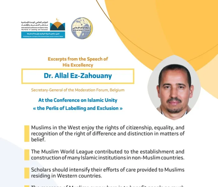 Dr. Allal Ez-Zahouany addresses 1200 Islamic Figures from 127 Countries representing 28 Islamic Components at the MWL conference on Islamic Unity