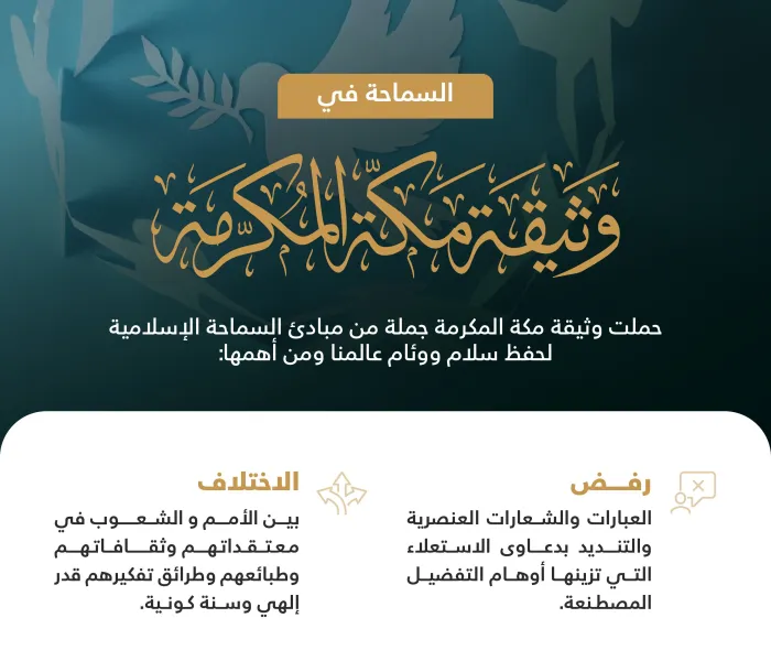 “السماحة” و”التسامح” في مواد ⁧‫وثيقة مكة المكرمة ‬⁩: