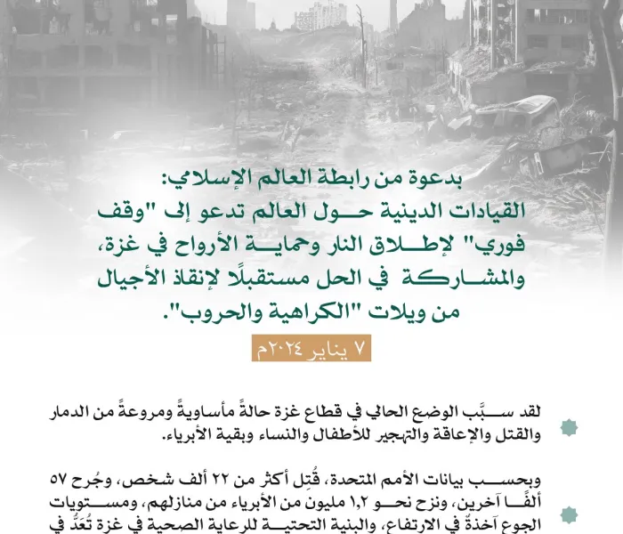 شارك في "عريضة غزة".. ‏أول عريضة دولية تجمع قادة أتباع الأديان، أطلقتها ⁧‫رابطة العالم الإسلامي‬⁩ لتوحيد الجهود "الدينية" لوقف الحرب وتداعياتها، وإنهاء الأزمة الإنسانية في قطاع غزة