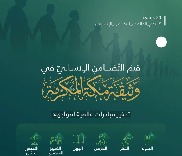 اشتملت وثيقة مكة المكرمة على مبادئ لتعزيز التضامن الحكومي والأهلي والأممي لحفظ حقوق الإنسان وكرامته.