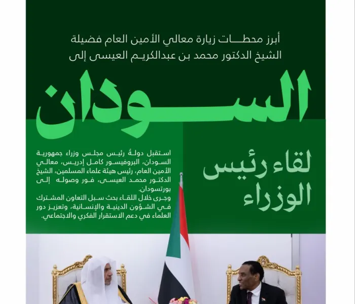 ‏"الرابطة"و"هيئة علماء المسلمين" في السودان:  ‏هنا أبرز محطات زيارة معالي الأمين العام، رئيس هيئة علماء المسلمين، فضيلة الشيخ د. ⁧‫محمد العيسى‬⁩‬⁩ إلى جمهورية السودان