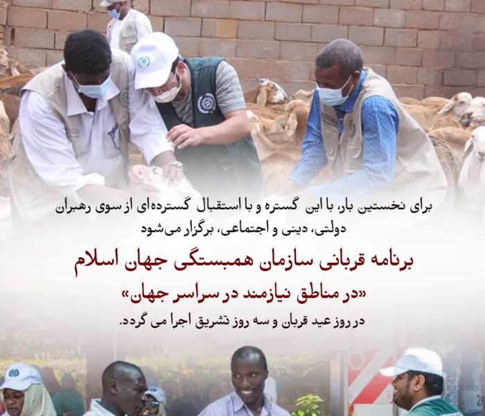 دفاتر، مراکز و نمایندگی‌های سازمان همبستگی جهان اسلام در سراسر جهان، برنامه قربانی را در روز "عید قربان" و "روزهای سه گانه تشریق" در کشورهای نیازمند اجرا می‌کنند؛ کشورهایی که بیشتر آن‌ها در قاره‌های آفریقا و آسیا متمرکز هستند.