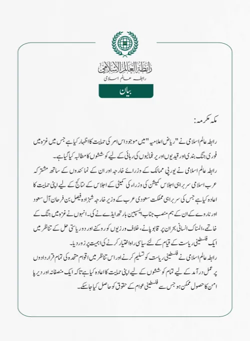 غزہ سے متعلق ریاض اعلامیہ کی حمایت