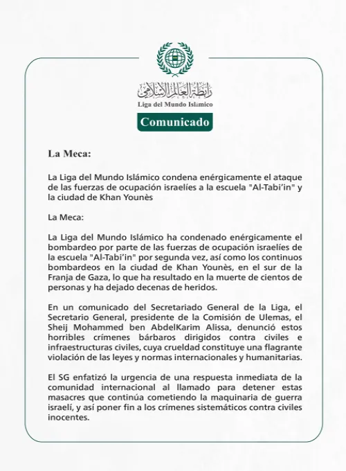Comunicado de la LigadelMundoIslamico: