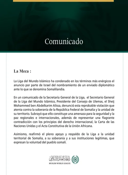 La Liga del Mundo Islámico condena el complot terrorista que tuvo como objetivo a los Emiratos Árabes Unidos.