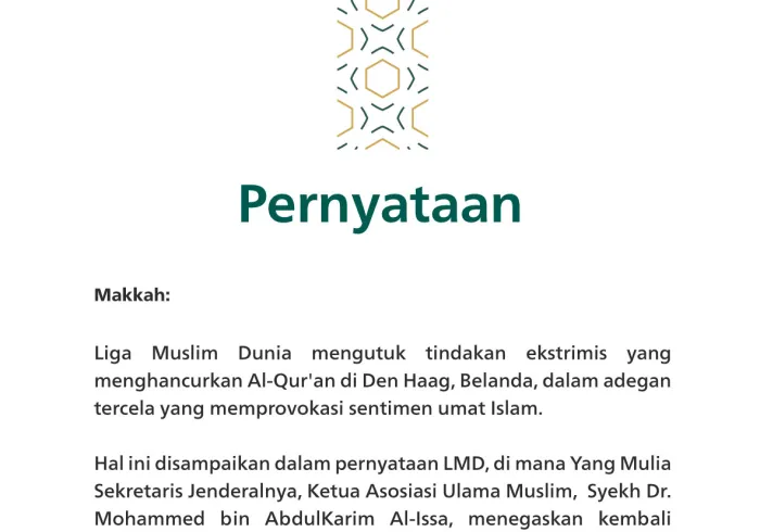 Pernyataan dari LigaMuslimDunia: