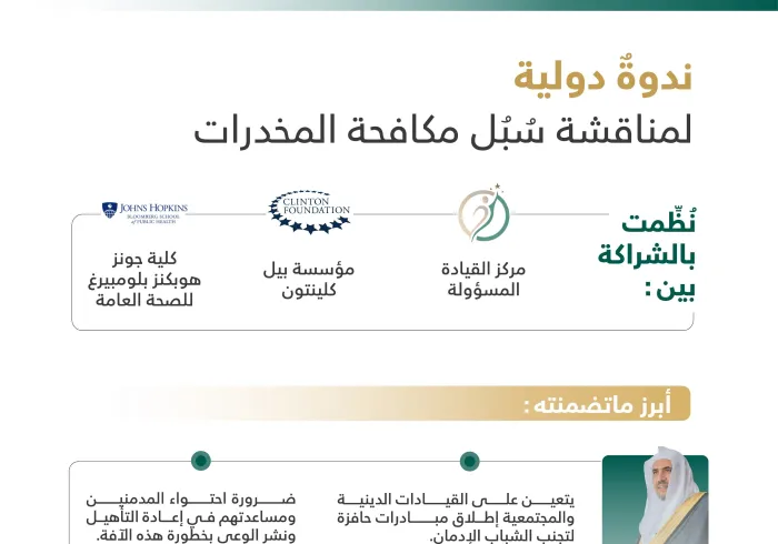 ندوة دولية حول مكافحة المخدرات ودور المجتمعات .. نظمتها جامعة هوبكنز ومركز القيادة المسؤولة: