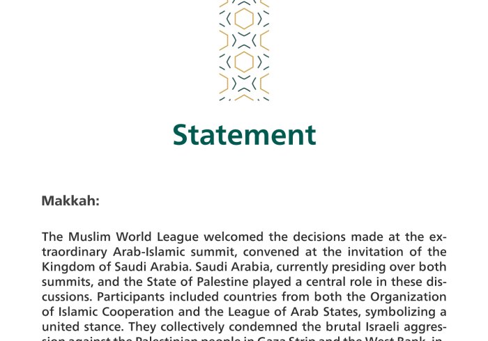 Statement on the Decisions of the Joint Extraordinary Arab-Islamic Summit 