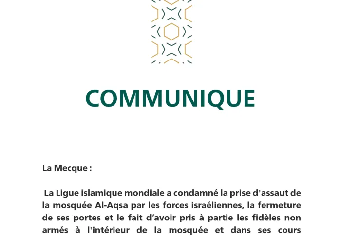 Communiqué de la LigueIs lamique Mondiale :