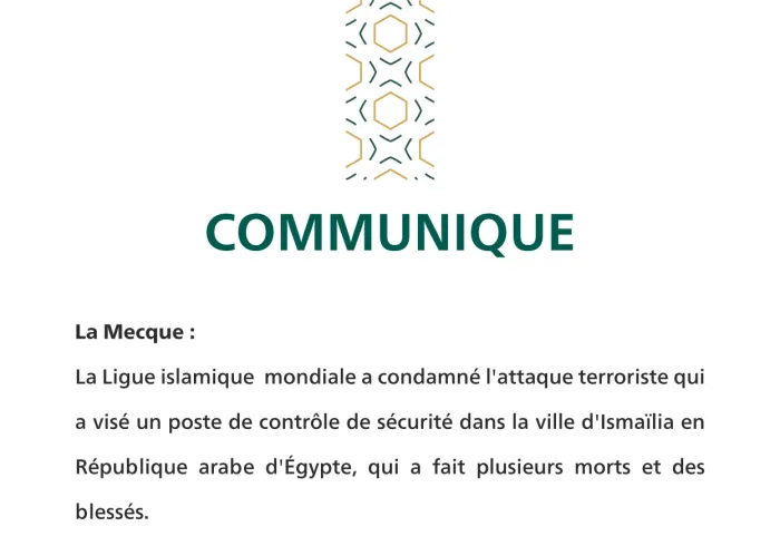 Communiqué de la Ligue Islamique Mondiale :