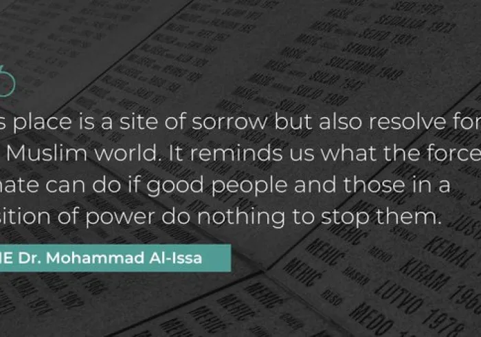 HE Dr. Mohammad Alissa visited the site of the Srebrenica genocide in Bosnia-Herzegovina after becoming the most senior Islamic leader to visit Auschwitz last month