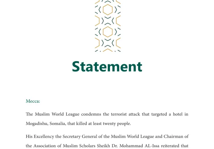 The Muslim World League Condemns Terrorist Attack in Somalia 