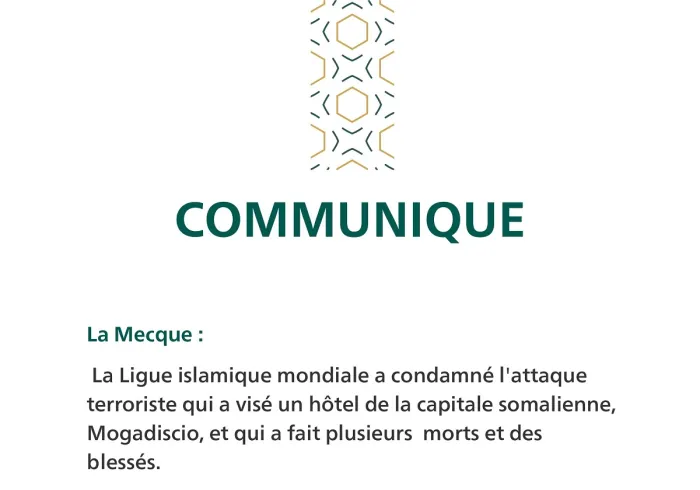 communiqué de la Ligue Islamique Mondiale: