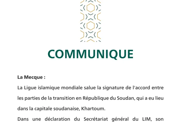 Communiqué de la Ligue Islamique Mondiale :