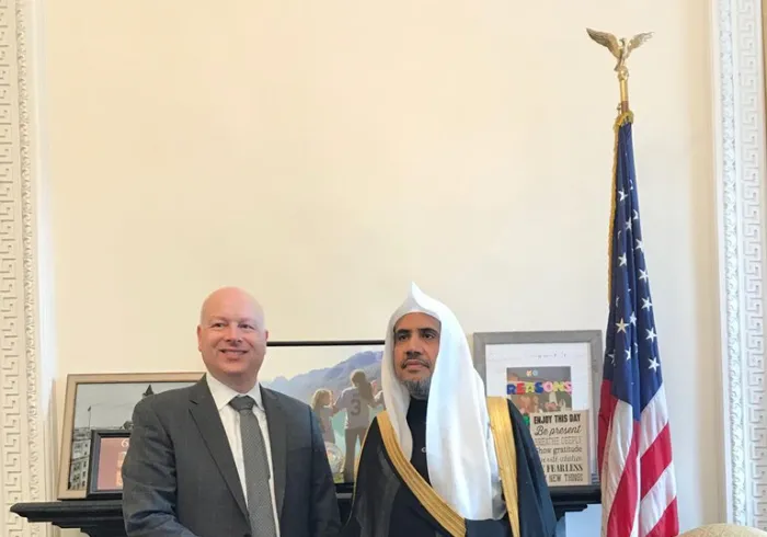 Déclaration conjointe à la Maison Blanche entre le Secrétaire général de la Ligue Islamique mondiale, cheikh Dr. Mohammed Al-Issa et le représentant spécial pour les négociations internationales, M. Jason Greenblatt :