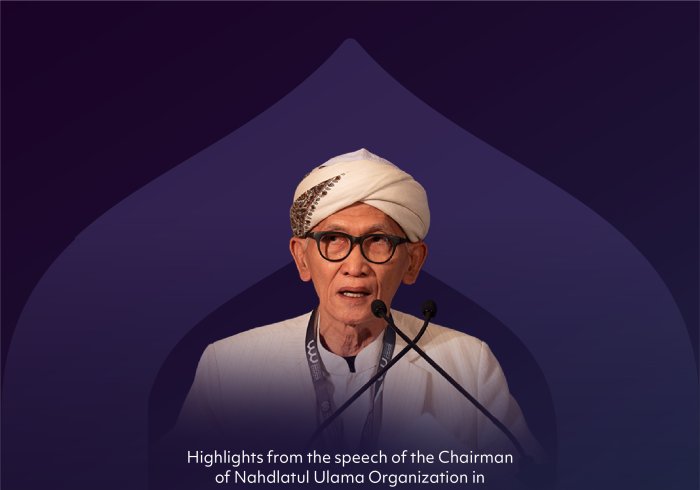 His Eminence Sheikh Miftachul Akhyar, Chairman of Nahdlatul Ulama Organization in Indonesia, during the main session of the second edition of the Global Conference: Building Bridges Between Sects: