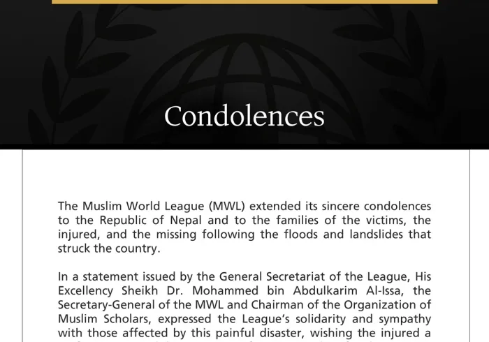 The Muslim World League Extends Condolences to Nepal Over Victims of Floods and Landslides