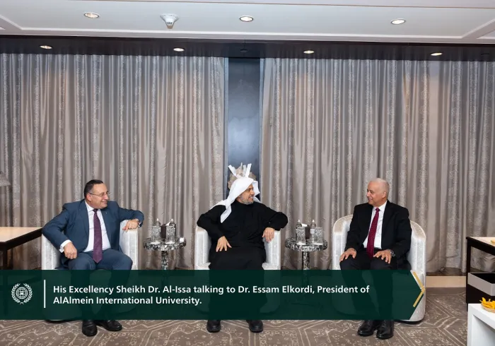 His Eminence Sheikh Dr. Mohammad Al-Issa, Secretary-General of the MWL, met at his residence in Cairo with Dr. Abdelaziz Konsowa, President of the University of Alexandria, and Dr. Essam Elkordi, President of AlAlmein International University
