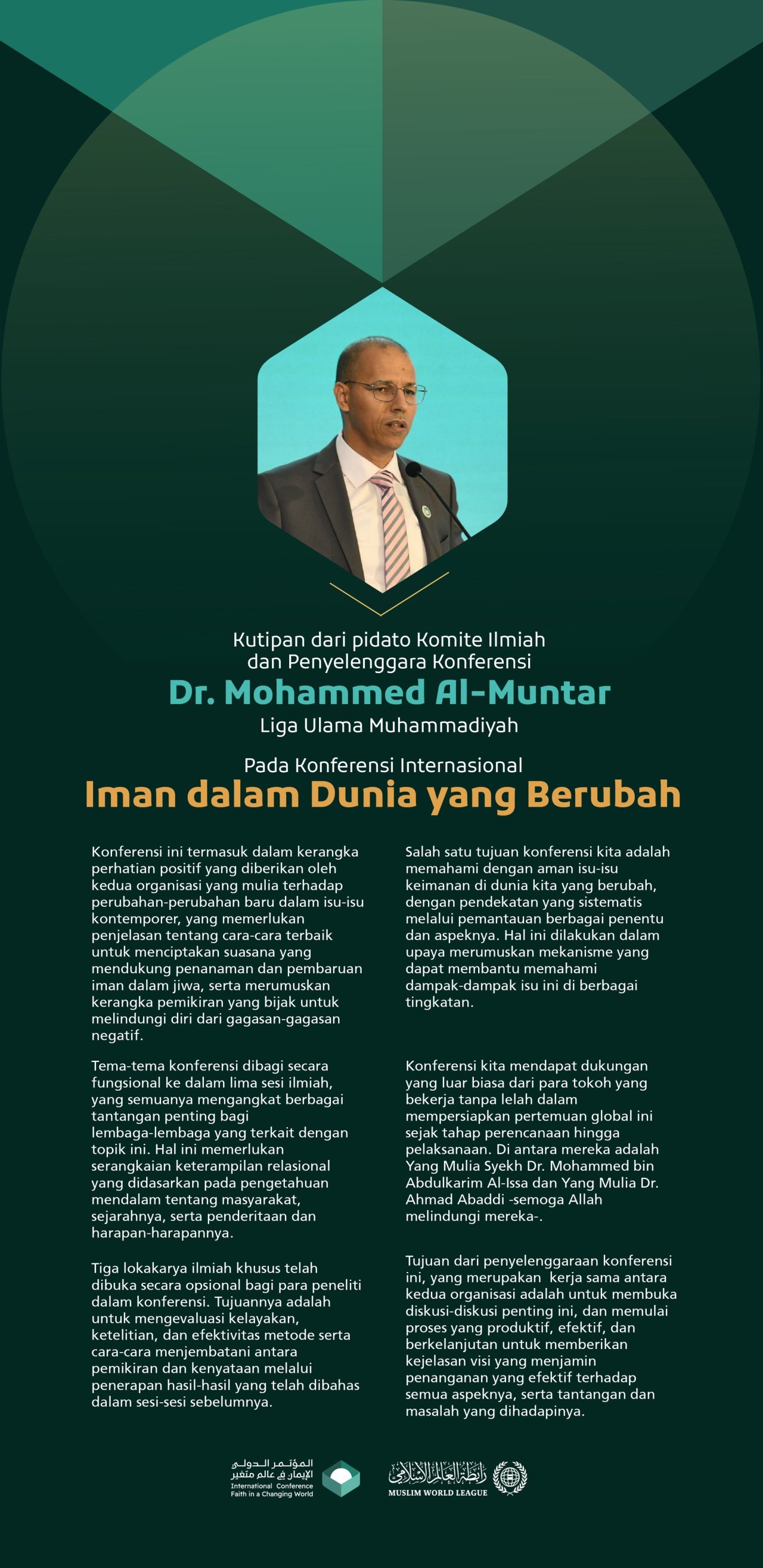 Kutipan dari pidato Komite Ilmiah dan Penyelenggara Konferensi, yang disampaikan oleh Yang Mulia Dr. Mohammed Al-Muntar, dari Liga Ulama Muhammadiyah, pada Konferensi Internasional: &quot;Iman dalam Dunia yang Berubah&quot;: