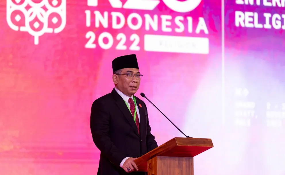 Chairman of Indonesia’s Nahdlatul Ulama Sheikh Yahya Cholil Staquf Addresses the Opening Session of R20 Summit