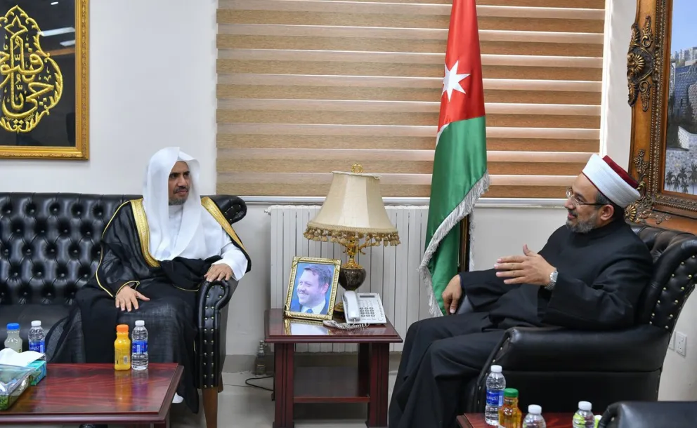 His Excellency the Minister of Endowment & Islamic Affairs & Holy Sanctuaries of the Hashemite Kingdom of Jordan, Sheikh Dr. Abdunnasser Abul Basal receives at his officr at the Ministry HE the Muslim World League's SG.  