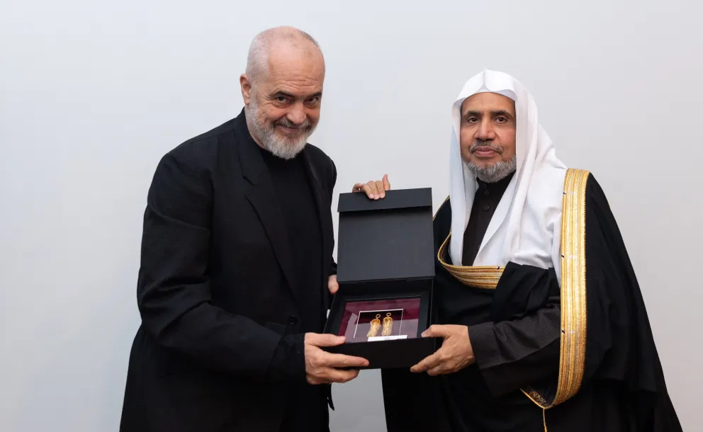 At the Prime Minister's residence in the capital, Tirana, His Excellency Mr. Edi Rama, the Prime Minister of the Republic of Albania, welcomed His Excellency Sheikh Dr. Mohammed Al-Issa