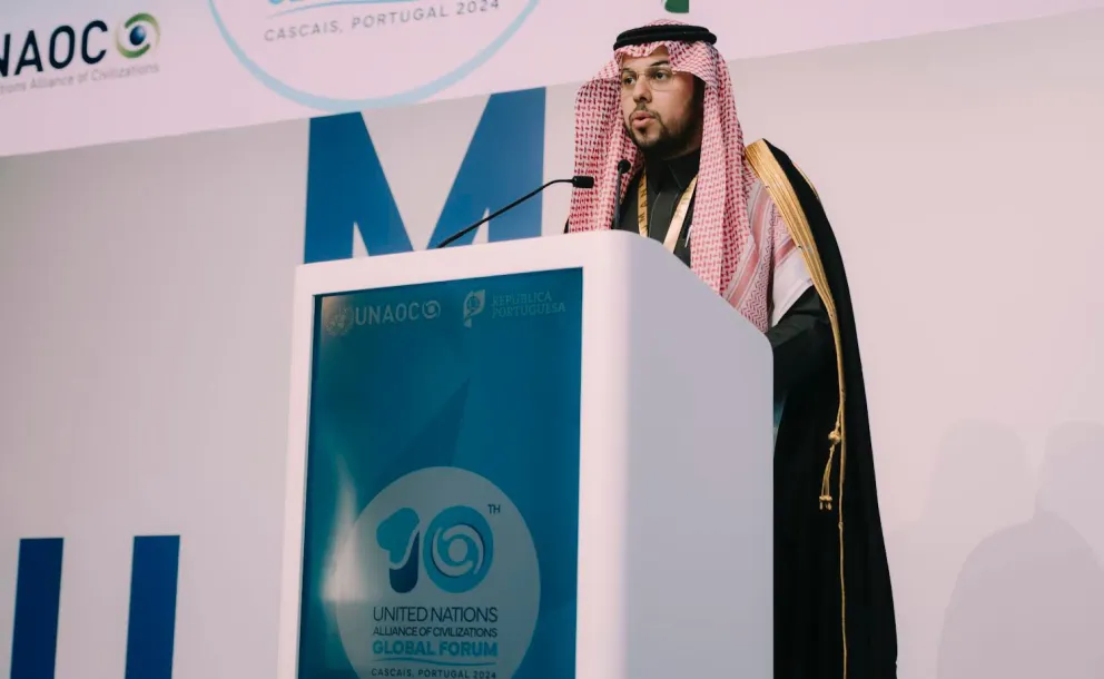 On behalf of His Excellency Sheikh Dr. MohammedAIissa, Secretary-General of the Muslim World League (MWL), Mr. Abdulwahab bin Mohammed Al-Shehri, Assistant to the Secretary-General for Corporate Communication, presented the Muslim World League's statement during the UNAOC Group of Friends’ session at the 10th United Nations Alliance of Civilizations (UNAOC) Global Forum in Portugal