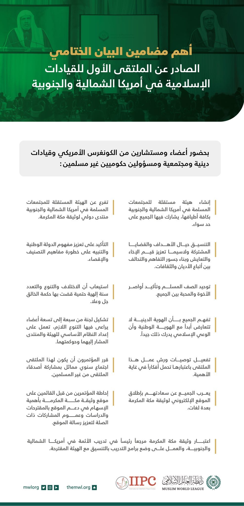 البيان الختامي الصادر عن ملتقى القيادات الإسلامية في أمريكا الشمالية والجنوبية من العاصمة واشنطن :