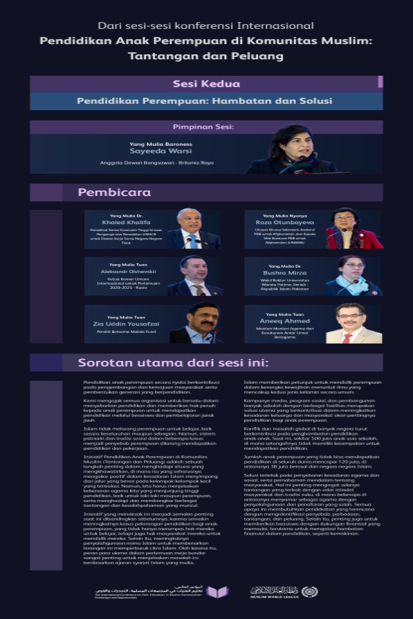 "Inisiatif yang sangat penting dan menarik"  Mari kita simak hal-hal penting yang dibahas dalam sesi kedua Inisiatif Pendidikan Anak Perempuan di komunitas Muslim, serta hasil-hasil utamanya: